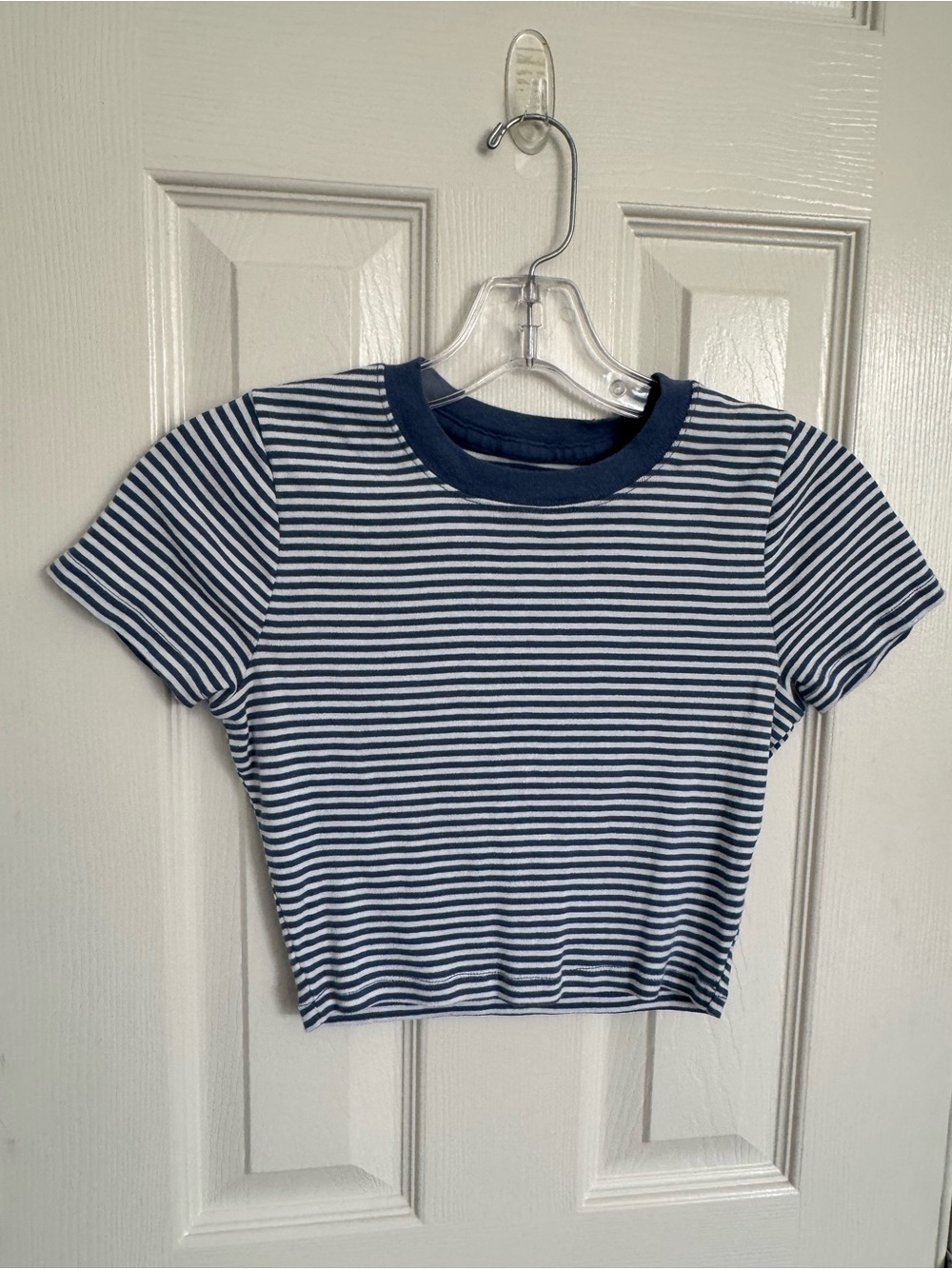 Hollister Navy and White Striped Crop Tee